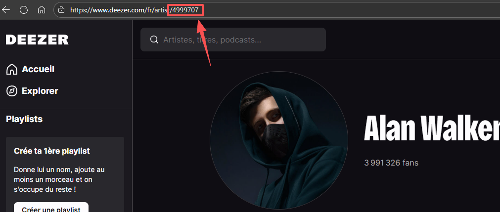 Example Deezer artist ID location